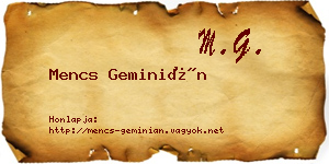 Mencs Geminián névjegykártya